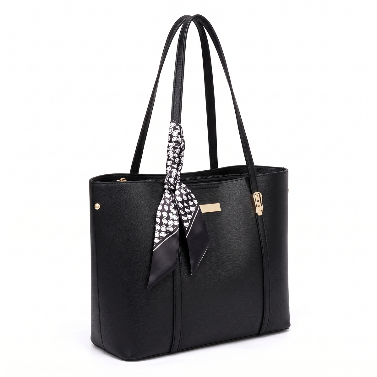 Women's Faux Leather Structured Tote Bag, three-quarter view