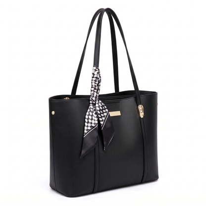 Women's Faux Leather Structured Tote Bag, three-quarter view