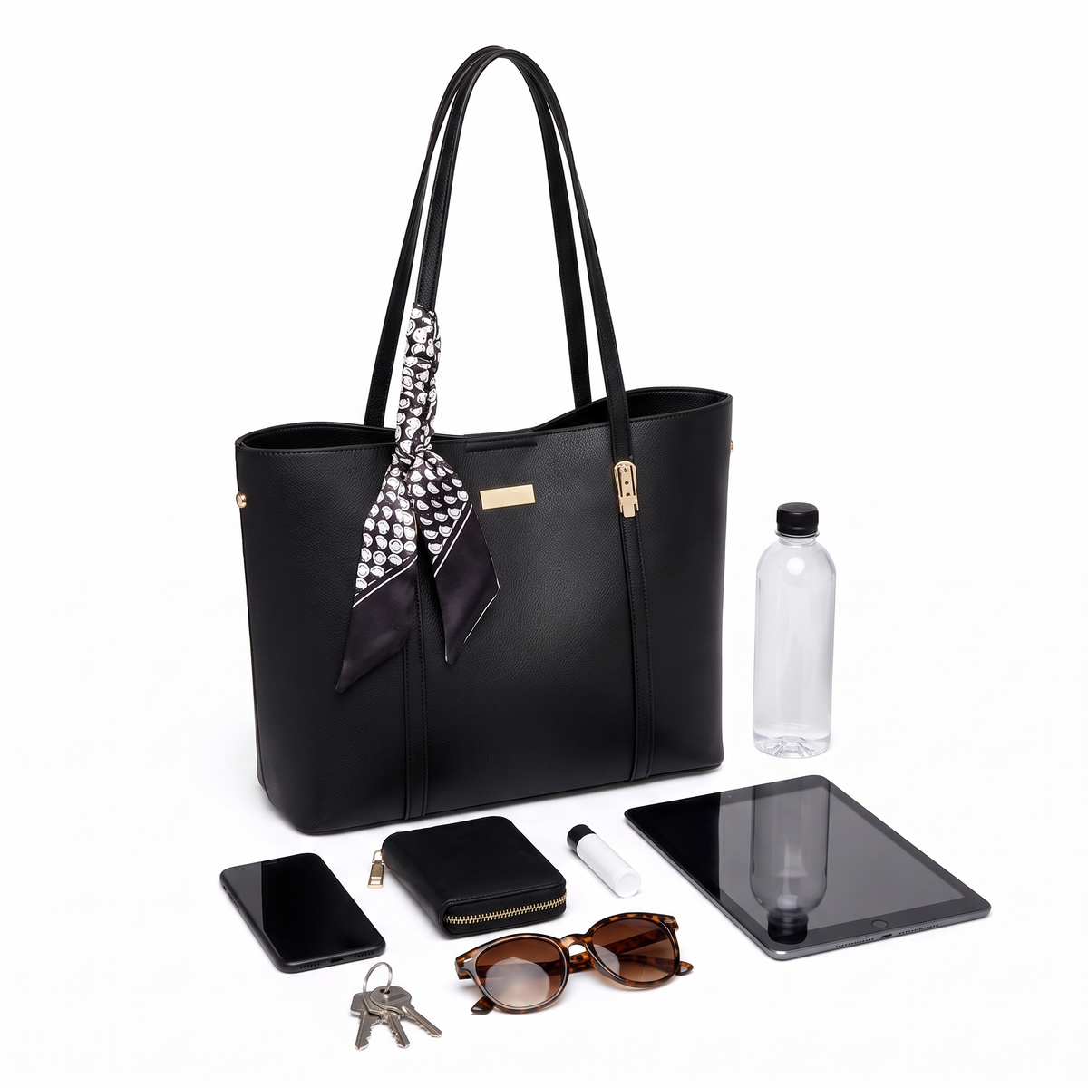 Women's Faux Leather Structured Tote Bag, what fits inside