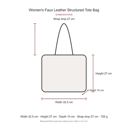 Women's Faux Leather Structured Tote Bag, dimensions
