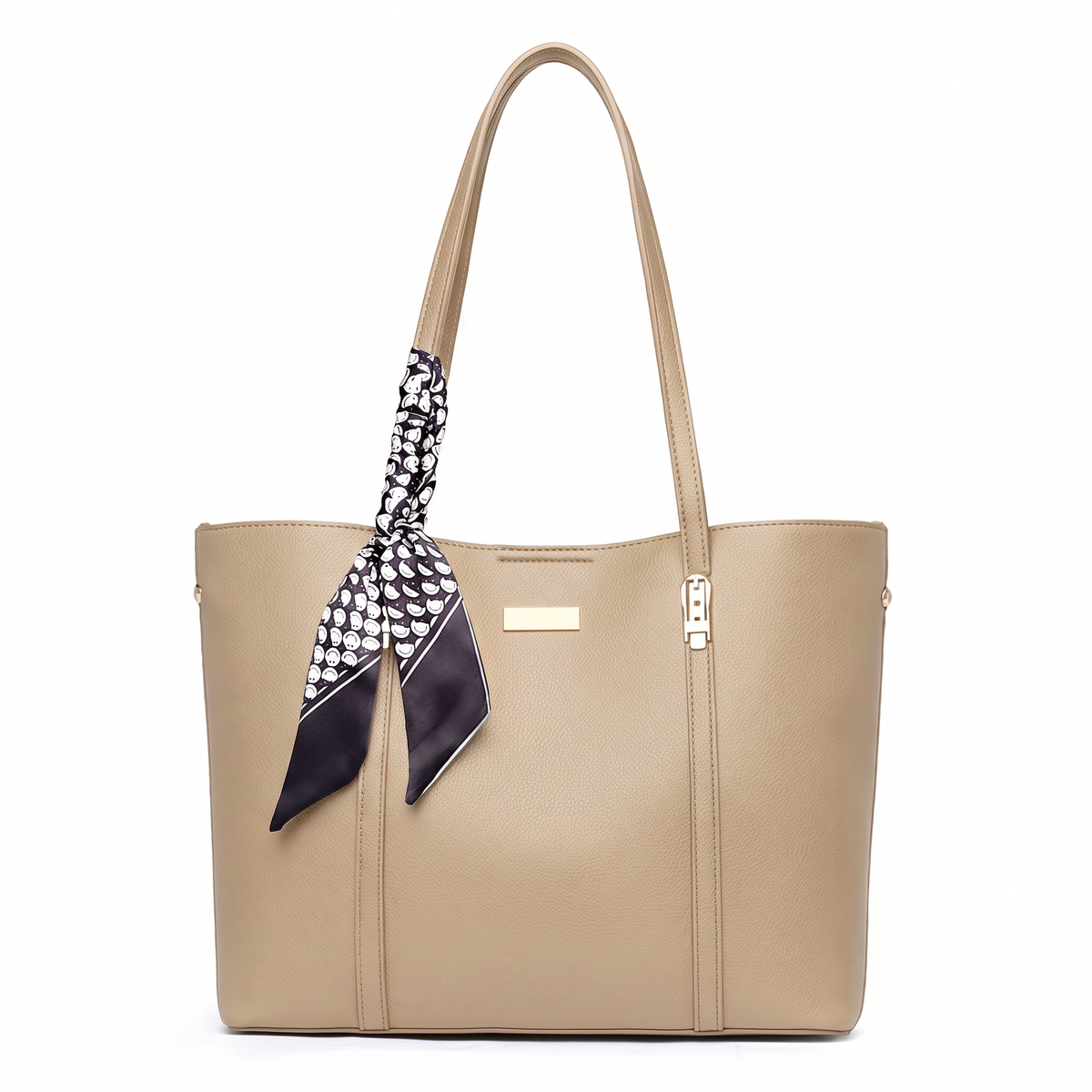Sunoire autumn new large capacity tote bag women pu zipper fashionable handbag distinctive polyester lining colorway apricot