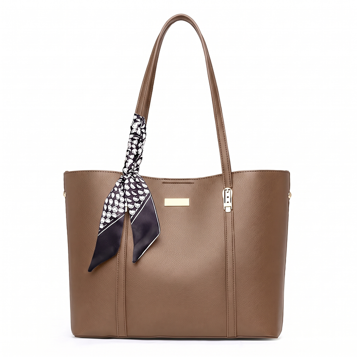 Women's Faux Leather Structured Tote Bag – Black Everyday Casual Shopper Tote — Cocoa Brown
