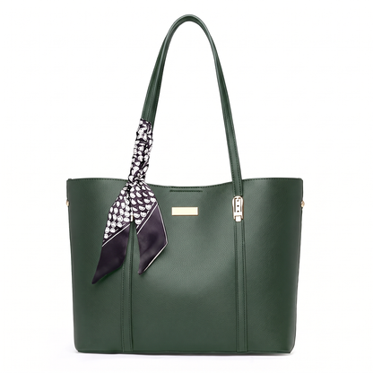 Sunoire autumn new large capacity tote bag women pu zipper fashionable handbag distinctive polyester lining colorway green
