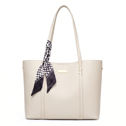 Sunoire autumn new large capacity tote bag women pu zipper fashionable handbag distinctive polyester lining colorway off white