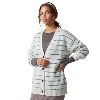 Sunoire autumn winter new retro fashion loose striped plus size button v neck acrylic full sleeve knitted cardigan coat sweater top top crop 3q 01