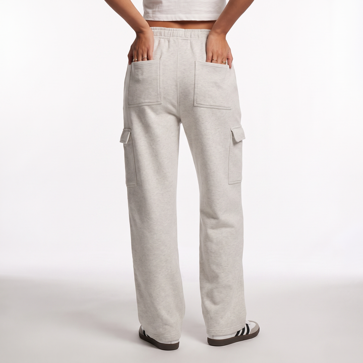 Sunoire autumn winter women fashionable loose pocket high waist straight cotton polyester trousers baggy clothes cargo pants for women bottom back crop 01