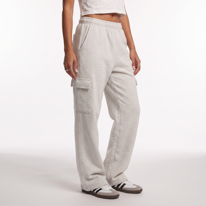 Sunoire autumn winter women fashionable loose pocket high waist straight cotton polyester trousers baggy clothes cargo pants for women bottom crop 3q 01