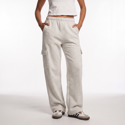 Sunoire autumn winter women fashionable loose pocket high waist straight cotton polyester trousers baggy clothes cargo pants for women bottom front crop 01