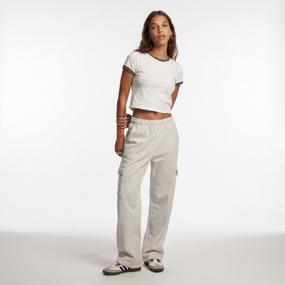 Sunoire autumn winter women fashionable loose pocket high waist straight cotton polyester trousers baggy clothes cargo pants for women front hero 01