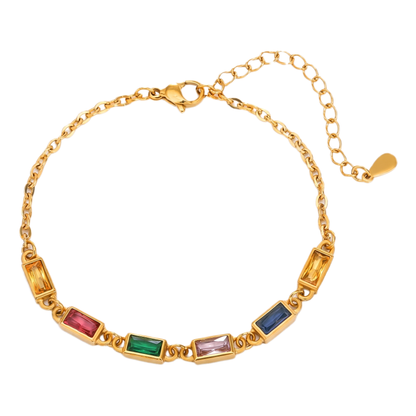 Sunoire fashion stainless steel minimalist french vintage square colorful zirconia women s bracelet 01 flatlay gold