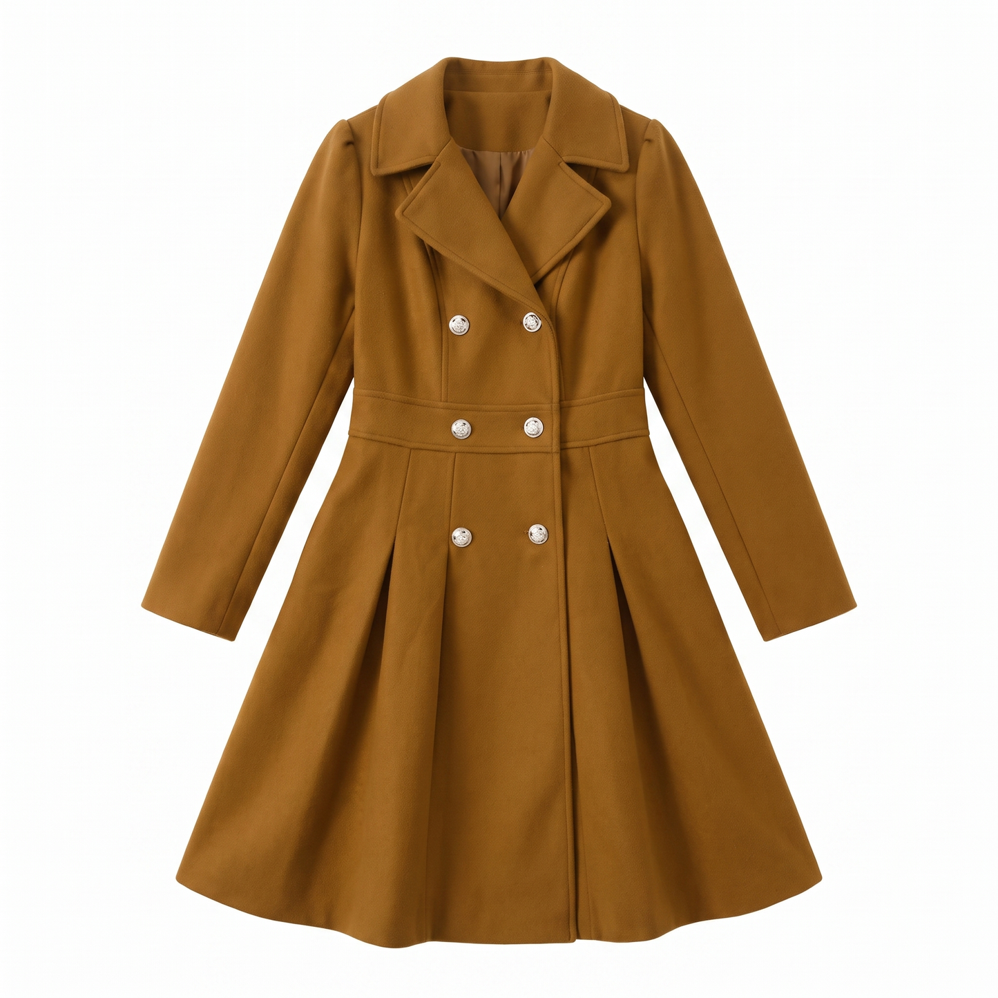 Sunoire Wool Pleated Double-Breasted Coat garment flatlay