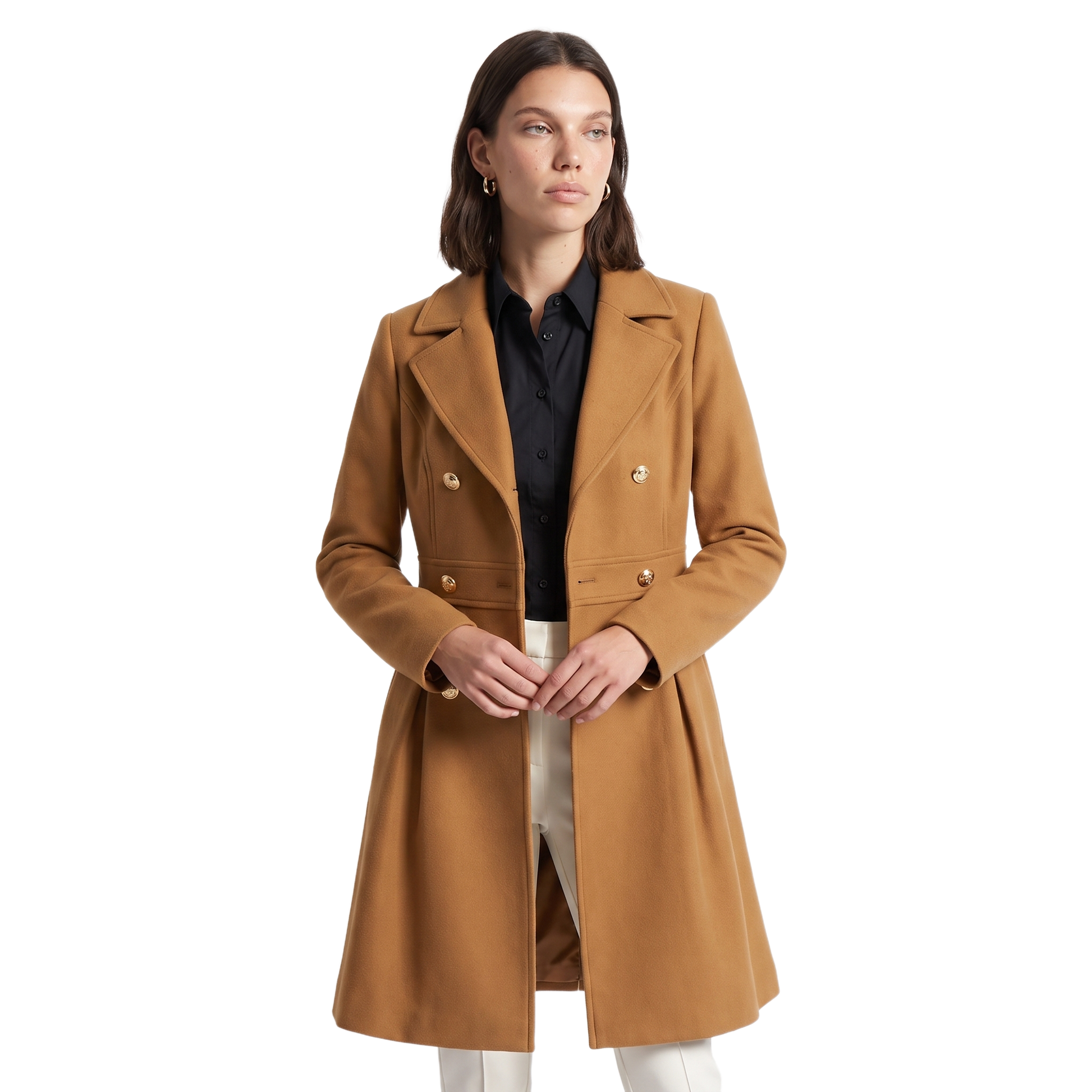 Sunoire Wool Pleated Double-Breasted Coat top front crop