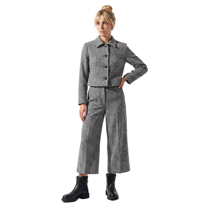Sunoire ava womens tweed two piece wide leg cropped trouser suit set front hero 01