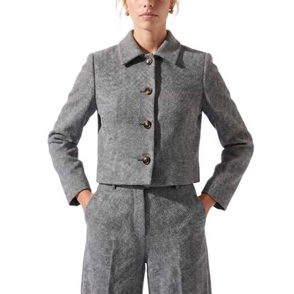 Sunoire ava womens tweed two piece wide leg cropped trouser suit set torso crop 01