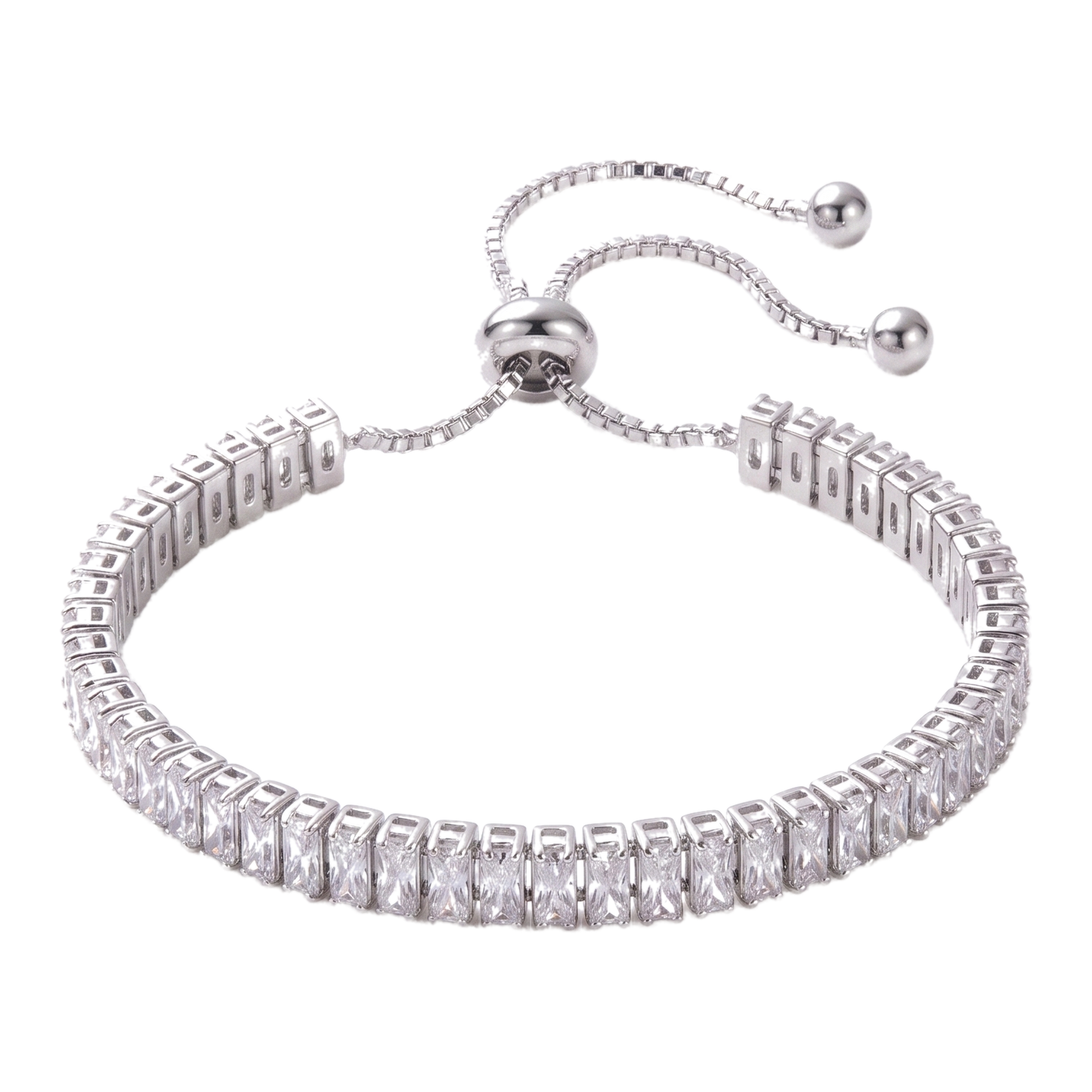 Sunoire women s tennis bracelet 4 mm 5 mm crystal cz iced cubic zirconia square tennis chain fashionable gold plated featuring pearls 06 flatlay silver baguette