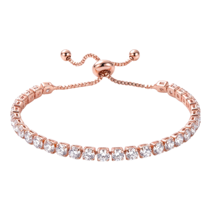 Sunoire women s tennis bracelet 4 mm 5 mm crystal cz iced cubic zirconia square tennis chain fashionable gold plated featuring pearls 10 flatlay rose gold round
