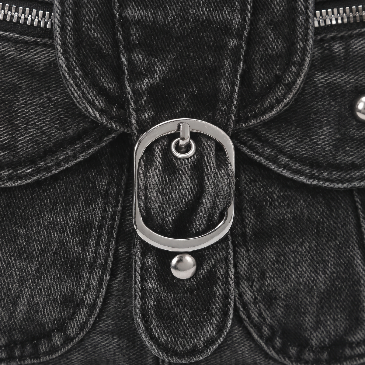 Women's Washed Denim Shoulder Bag, buckle close-up