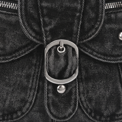 Women's Washed Denim Shoulder Bag, buckle close-up