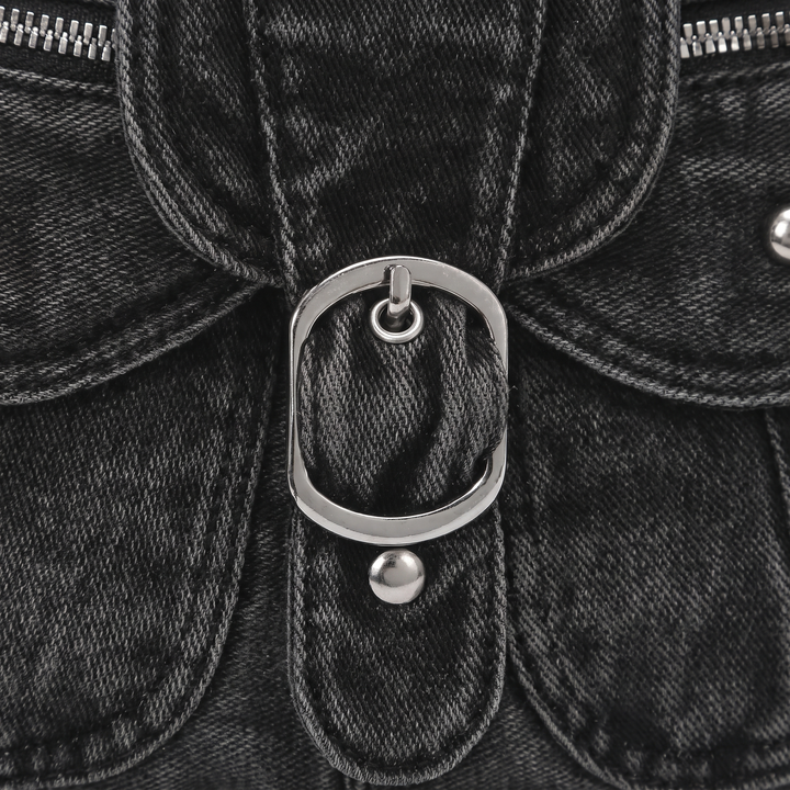 Women's Washed Denim Shoulder Bag, buckle close-up