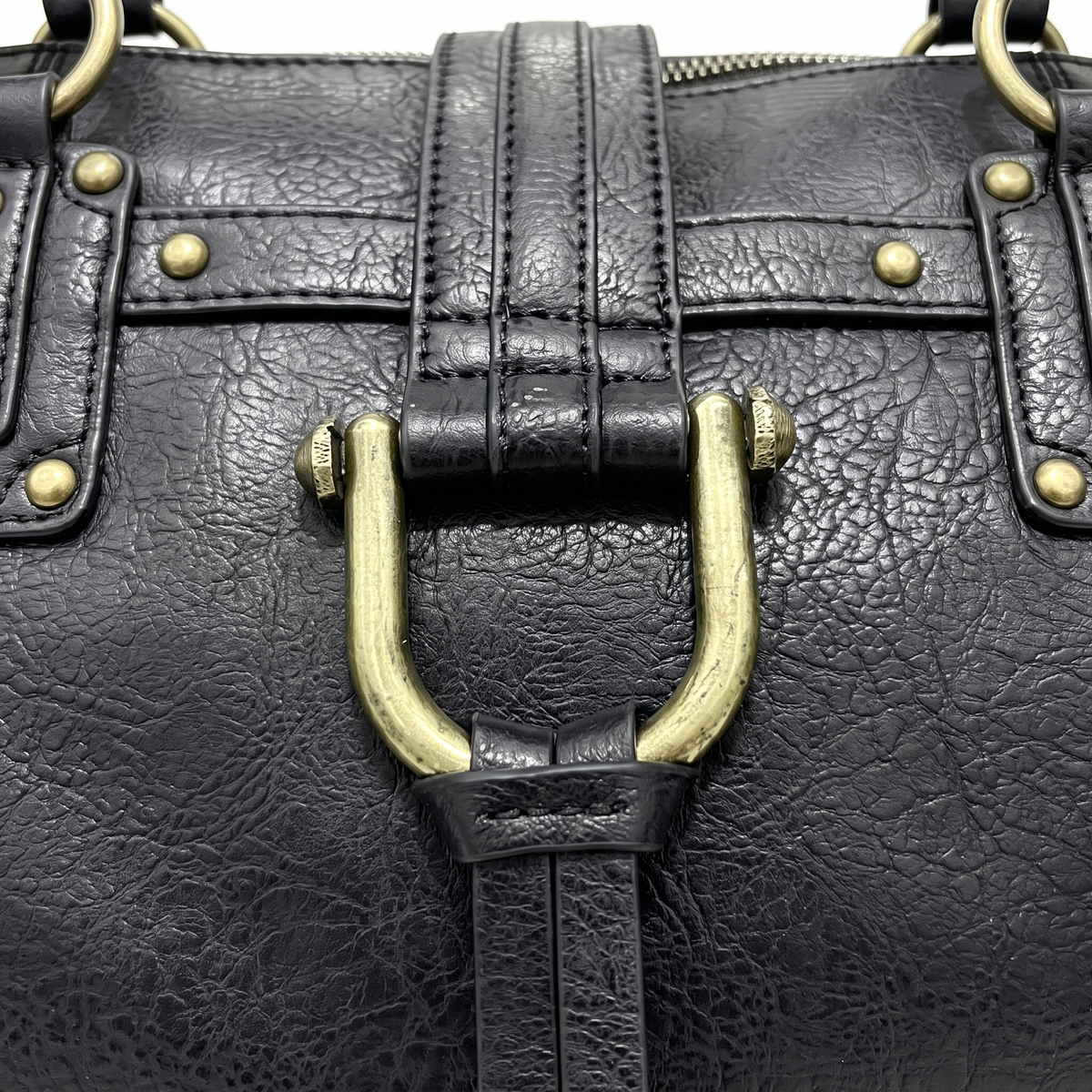Women's Faux Leather Padlock Bowling Bag, D-ring close-up