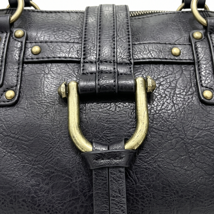 Women's Faux Leather Padlock Bowling Bag, D-ring close-up