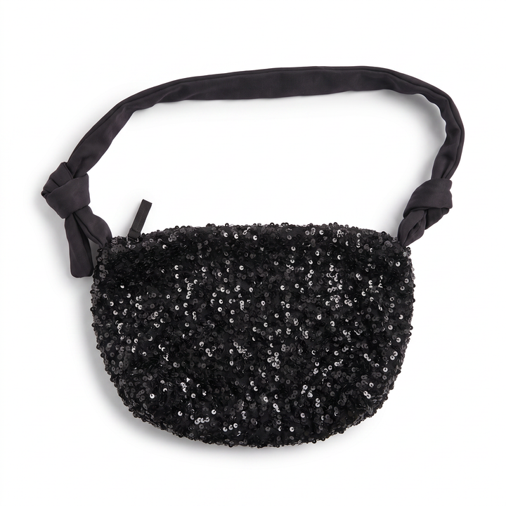 Sunoire bag 02 sequin hobo colorway black garment flatlay 01