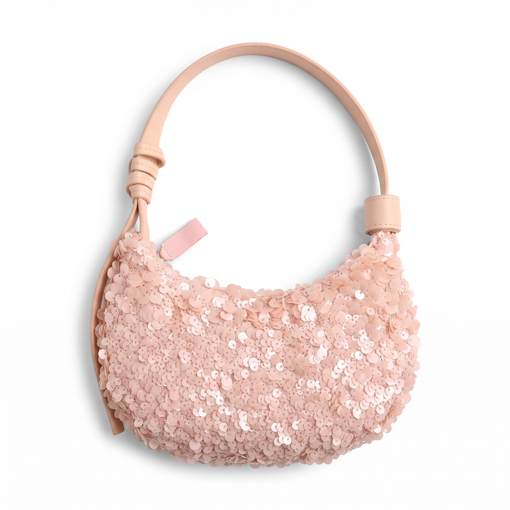 Sunoire bag 02 sequin hobo colorway pink garment flatlay 01
