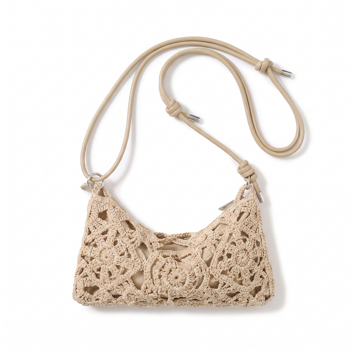 Sunoire bag 03 crochet clutch colorway flat beige garment flatlay 01