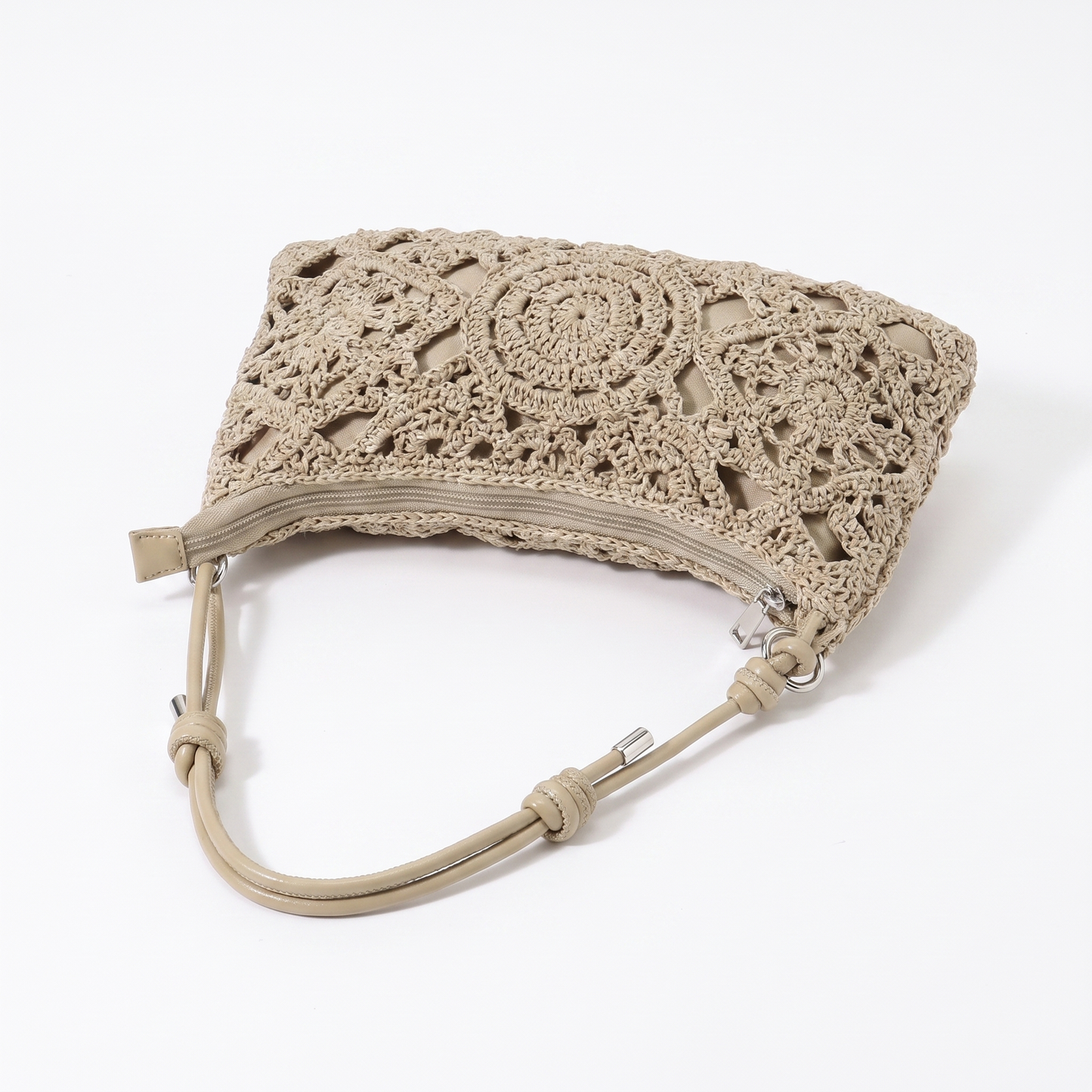 Sunoire bag 03 crochet clutch colorway flat khaki garment flatlay 01