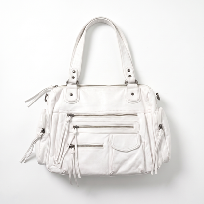 Sunoire bag 13 washed vintage satchel colorway white garment flatlay 01