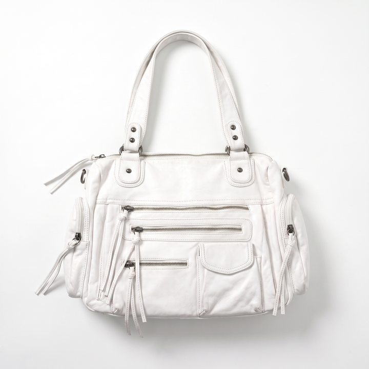 Sunoire bag 13 washed vintage satchel colorway white garment flatlay 01
