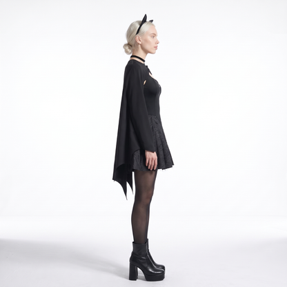 Sunoire bat sleeve black skater dress side view 01