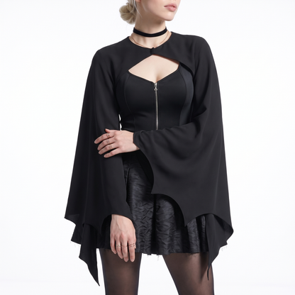 Sunoire bat sleeve black skater dress torso crop 01