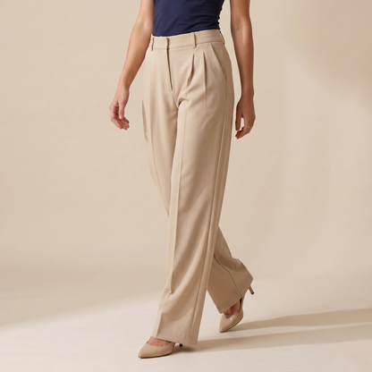 Sunoire bernice beige pleated pants bottom front crop 01