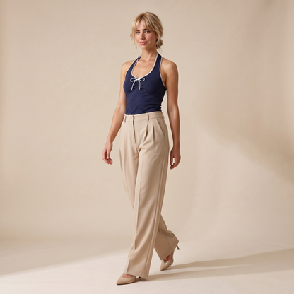 Sunoire bernice beige pleated pants front hero 01