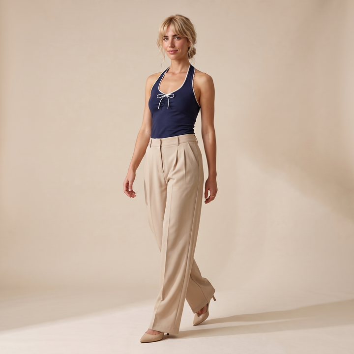Sunoire bernice beige pleated pants front hero 01