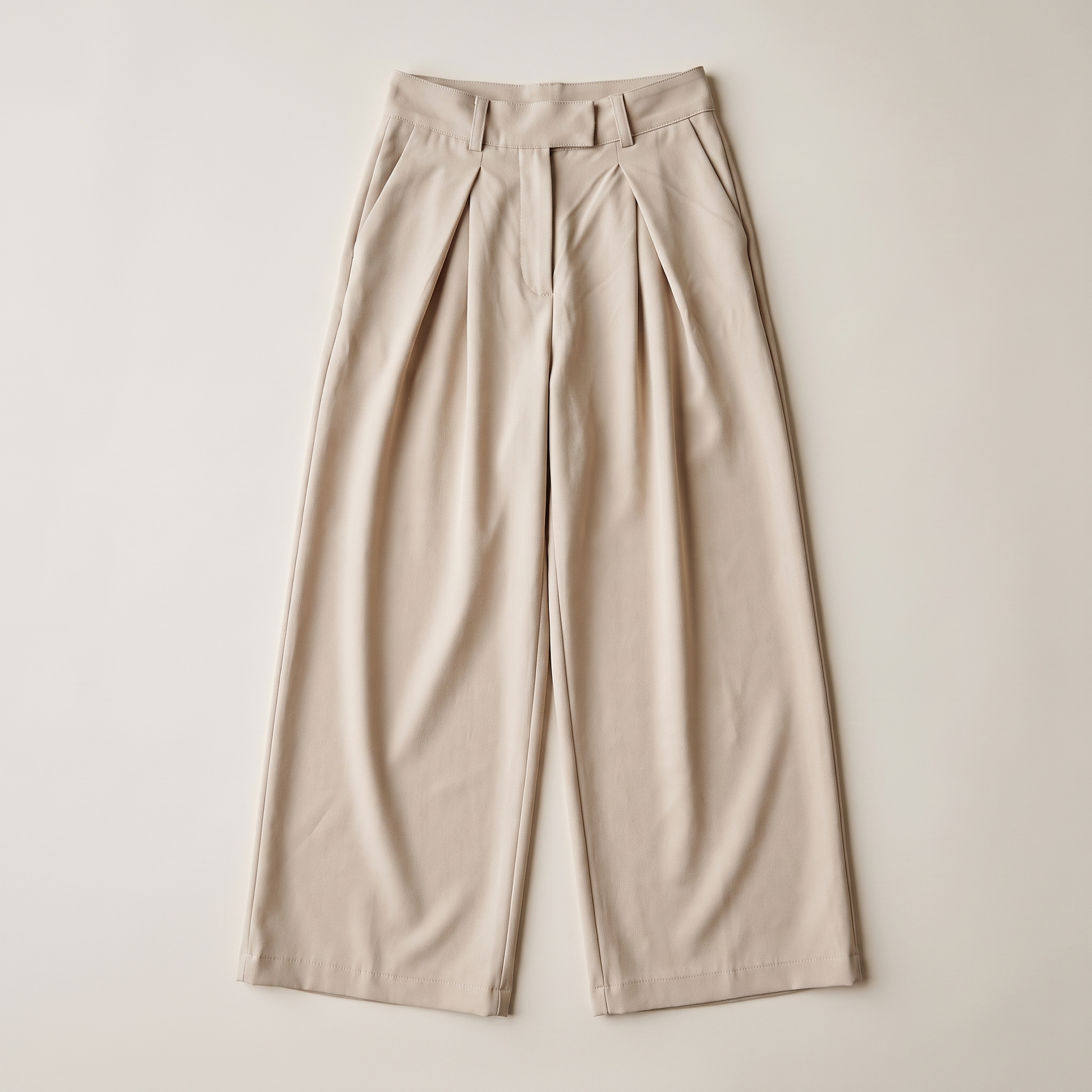 Sunoire bernice beige pleated pants garment flatlay 01