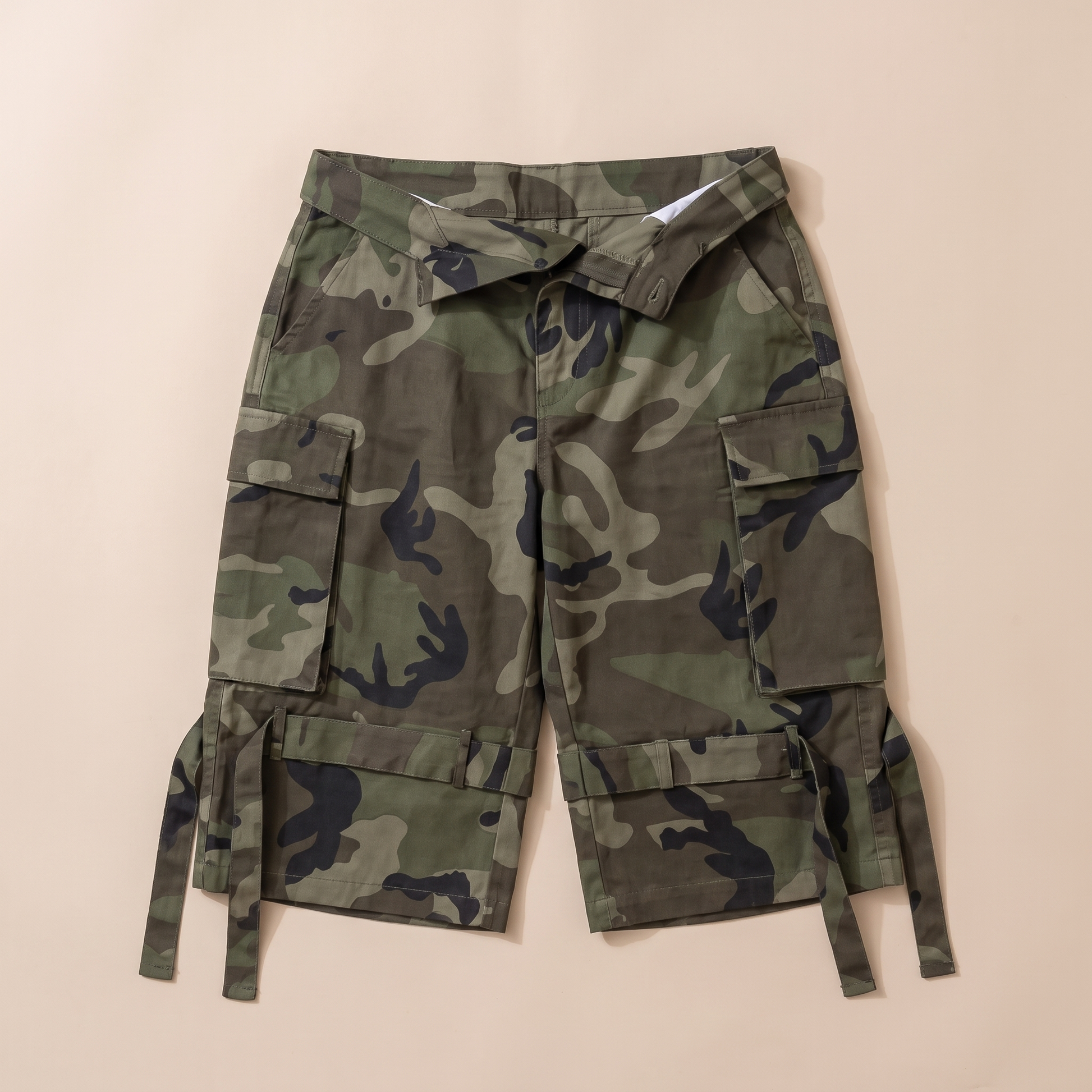 Sunoire bernice camo camo print shorts garment flatlay 01