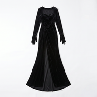 Sunoire bernice long sleeve gloves velvet maxi dress in black mannequin black 01