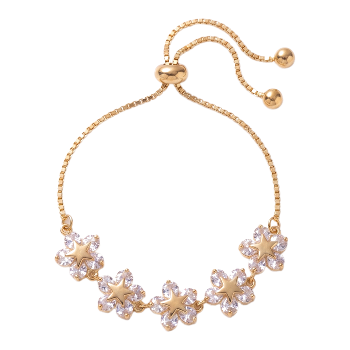 Sunoire flower bracelet jewelry adjustable string new fashion alloy zircon electroplate charm bracelet for women 01 flatlay gold