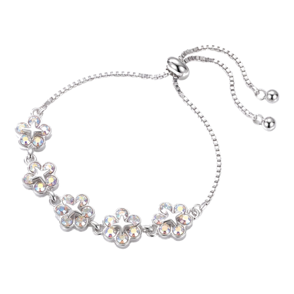 Sunoire flower bracelet jewelry adjustable string new fashion alloy zircon electroplate charm bracelet for women 03 flatlay silver