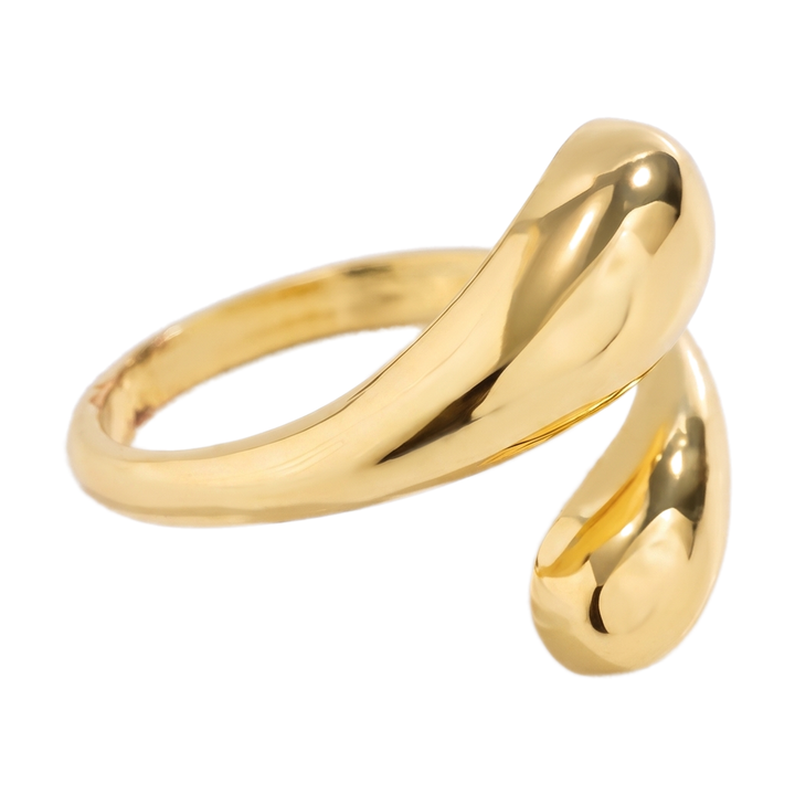 Sunoire glossy water drop alloy electroplated women s adjustable open winding ring 01 flatlay gold