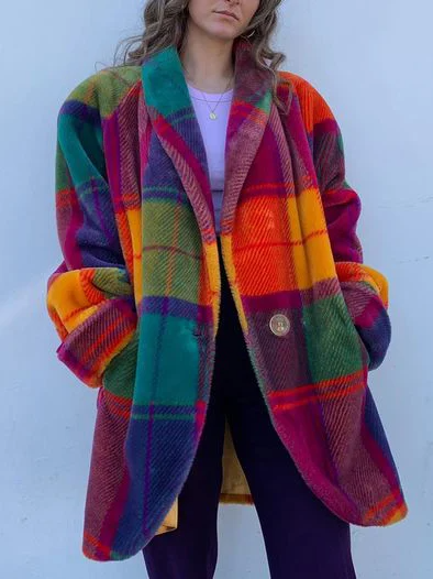 Women Oversized Winter Plaid Coat in Checkered