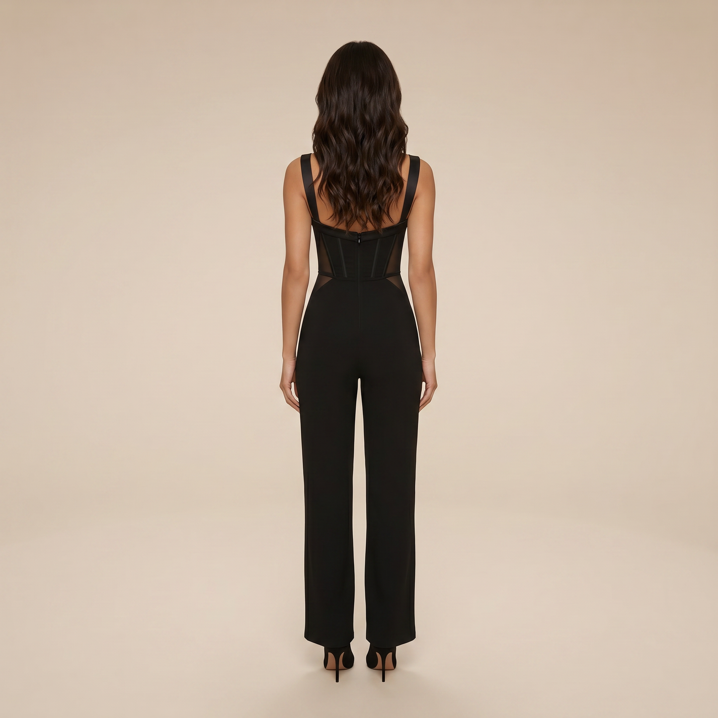 Sunoire black corset jumpsuit back view 01