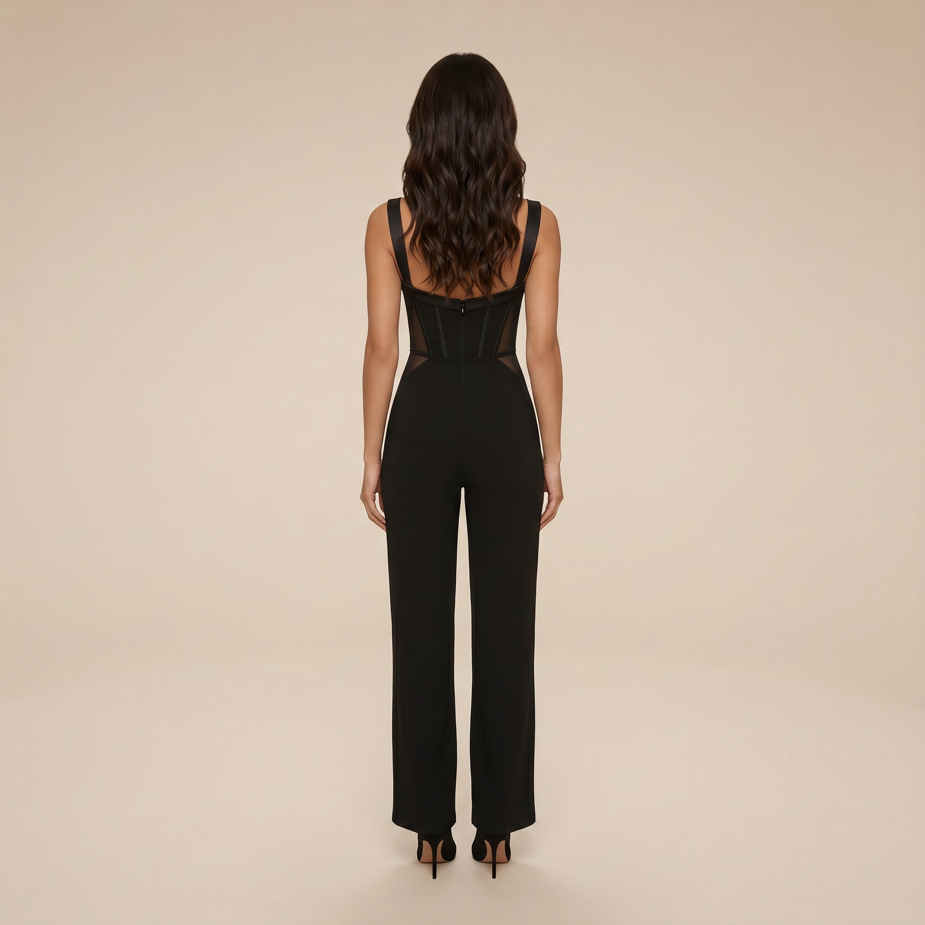 Sunoire black corset jumpsuit back view 01