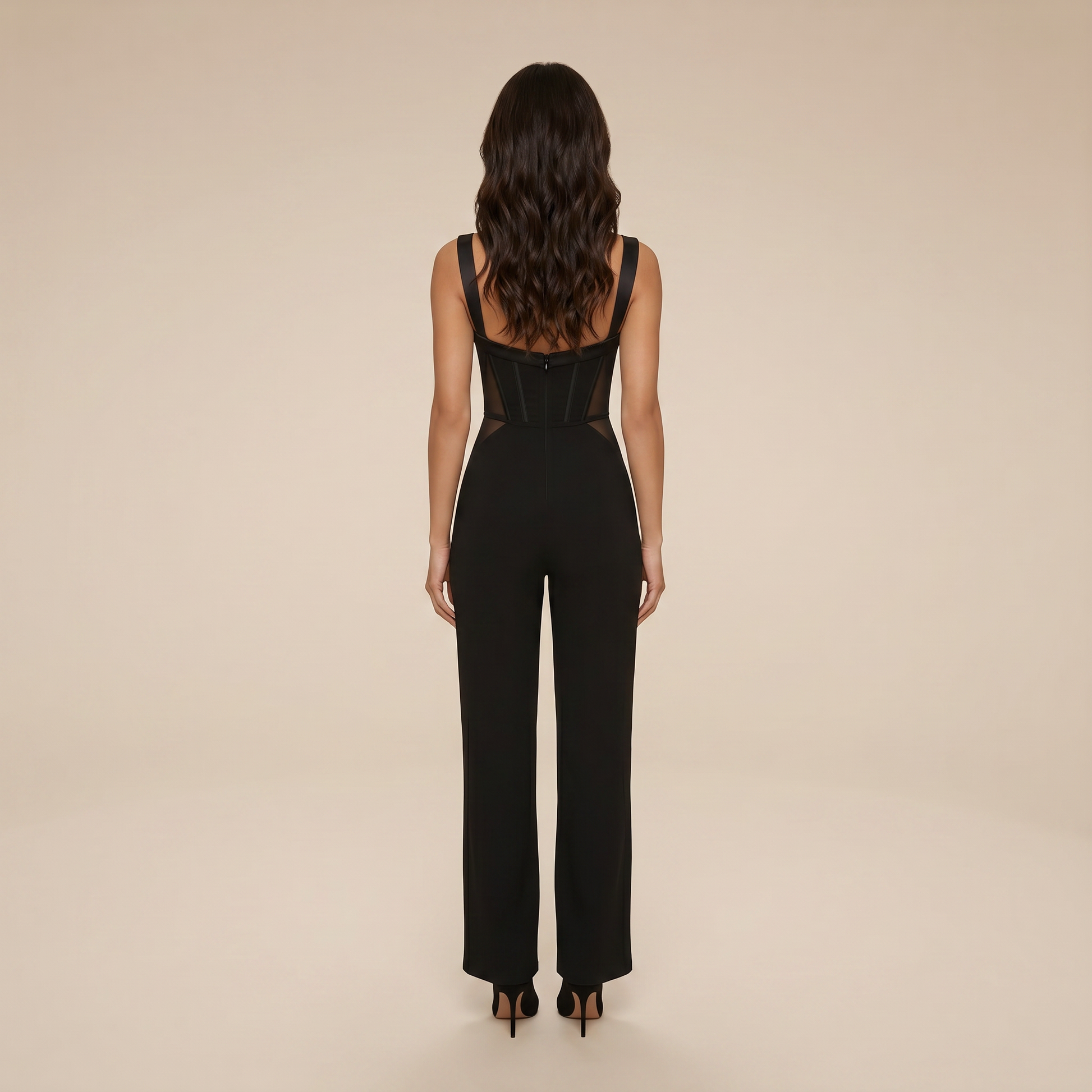 Sunoire black corset jumpsuit back view 01