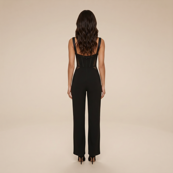 Sunoire black corset jumpsuit back view 01