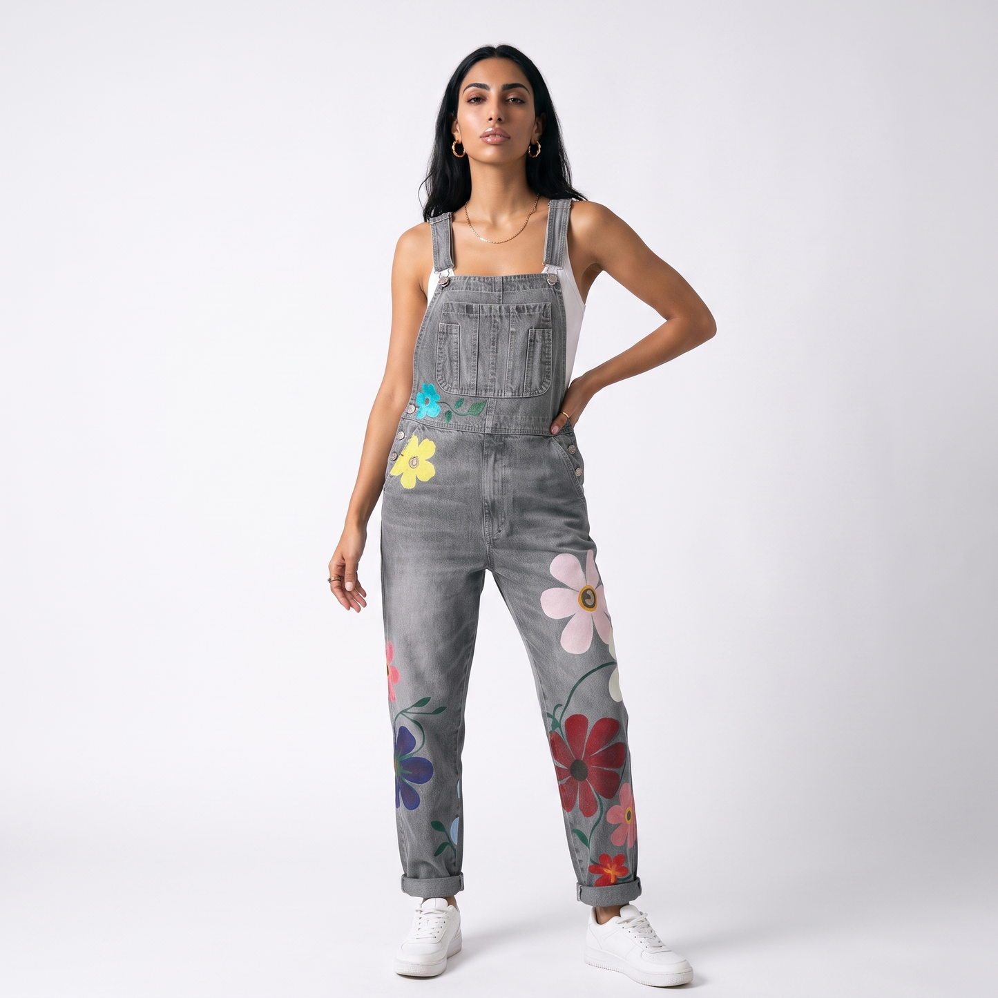 Sunoire bloemen tuinbroek jumpsuit rosie colorway gray front hero 01