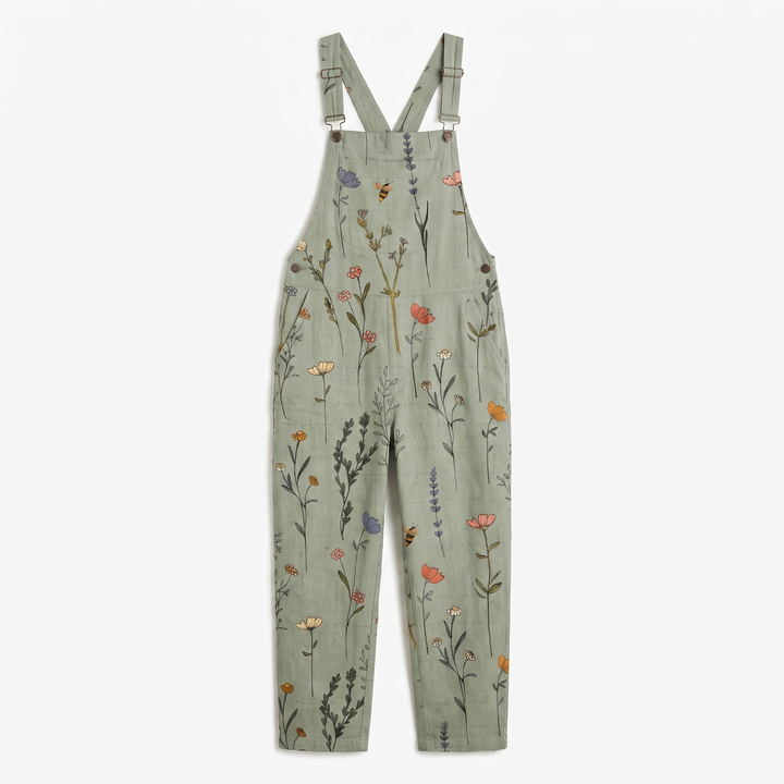 Sunoire bloemenprint tuinbroek dames mila garment flatlay 01