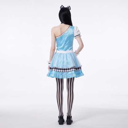 Sunoire blue lace up bodice carnival dress back view 01